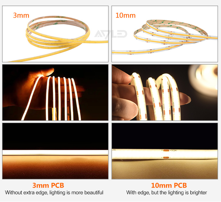 Confronto: strisce LED COB da 3 mm vs 10 mm